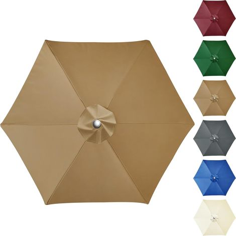 Housse de rechange pour parasol de terrasse, 2,74 m (9 pieds), 6 baleines, toile, jardin, plage, piscine, kaki (1/4)