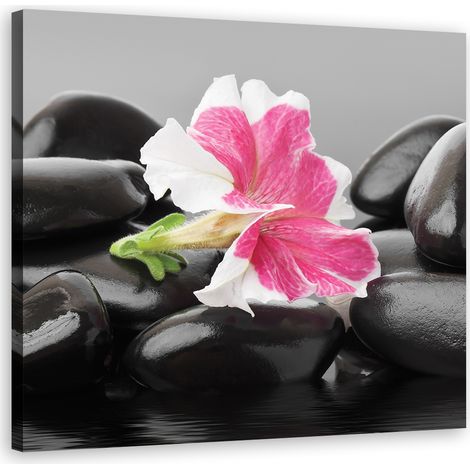 Quadro su tela, Fiore rosa su pietre zen - 30x30 (1/4)
