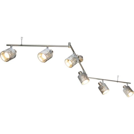 Plafonnier Plafonnier à 6 flammes, spot orientable, lampe de salon, métal velours argenté, 6x E14 LxH 145x18 cm (1/2)