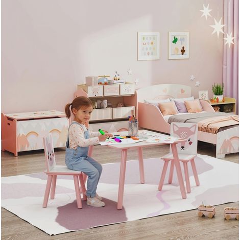 Kindertisch mit 2 Stühlen Tiermotiv 60x60 cm Rosa OKMYHOME (1/4)