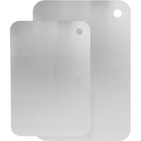 Planche à découper - Set de 2 - Planche à découper - Planche de service - Acier inoxydable - Planche à apéritif - Planche à boissons - Double face - Antibactérienne - 15 x 24 cm + 20 x 30 cm - Argent (1/5)