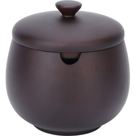Pot à condiments en bois de jujubier acidulé, style japonais, anti-poussière, couvercle à charnière classique, noir. (1/5)