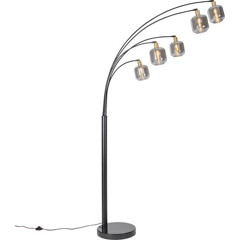 Stehlampe Schwarz mit Gold mit Rauchglas 5 Lichter - Zuzanna