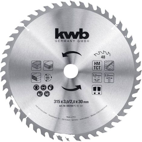 kwb Lama per sega circolare da costruzione 315 x 30 Lama per sega circolare da banco, denti alternati per tagli medi, denti Z-48 Lame per sega circolare