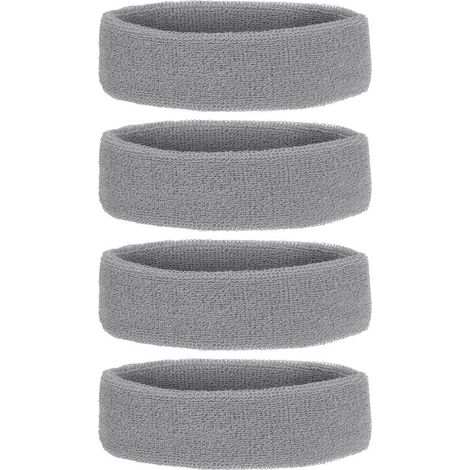 Fasce per capelli traspiranti, confezione da 4 fasce unisex in spugna, adatte per sport, basket, tennis, palestra e allenamento. Colore grigio. (1/5)