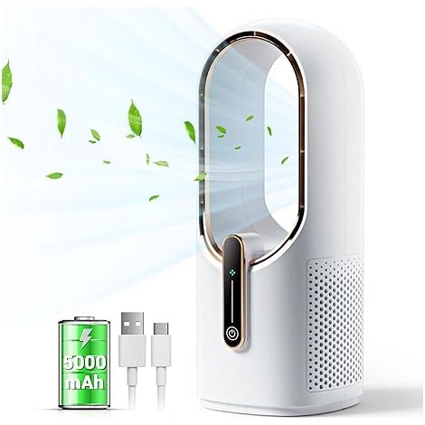 Ventilateur de bureau sans pales, petit ventilateur rechargeable de 30 cm (11,8 pouces), silencieux, 3 vitesses, commande tactile, facile à nettoyer. (1/4)