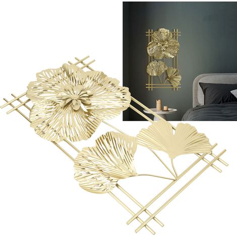 [Escultura de pared] Decoración de hoja de ginkgo, metal dorado, para el hogar, 25 x 45 x 2,7 cm (1/5)