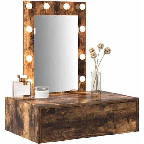 Coiffeuse en Bois d'Ingénierie Marron, Table de Maquillage Compacte 60x40x70 cm avec Rangement, Meuble de Chambre Moderne (1/5)