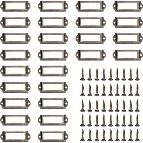 50 Pièces Porte Etiquettes Metal, Tiroir Metal Étiquette, Porte Etiquettes Cadre, Nom Poignée Cadre, Utilizzato in Uffici e Biblioteche (60 x 24 mm/Bronze) (1/4)
