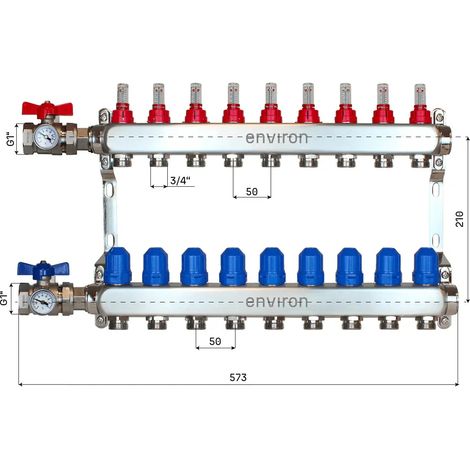 Edelstahl Heizkreisverteiler 2 - 12 fach mit