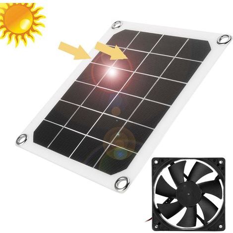 Ventilateur alimenté par panneau solaire Mini ventilateur 10 W 5 V ventilateur d'extraction solaire actionné par la lumière du soleil/résistance à l'eau IP65/pour chien poulet maison serre RV toit (1/4)