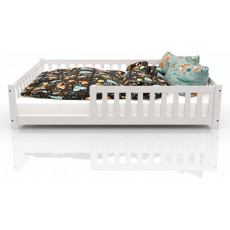 Letto per bambini Naya   140x200 cm  letto da pavimento in legno per bambini - con rete a doghe e protezione anticaduta