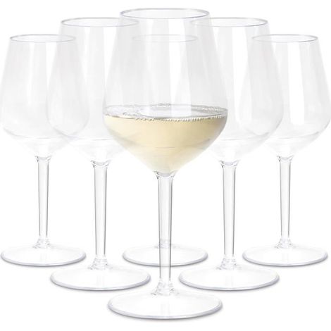 Ecleanfy - Ensemble de 6 verres à vin en plastique réutilisable, capacité de 280 ml - verres à pied incassables, sans BPA, lavables en (1/5)