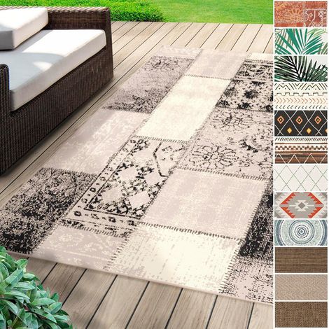 Tapis d'extérieur Pour terrasse et balcon Coton Gris 120 x 170 cm