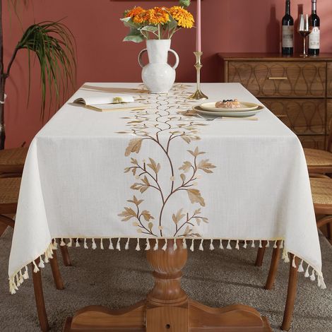 Nappe rectangulaire en Coton et Lin imperméable, Infroissable, pour Table de Salle à Manger, Cuisine, café, Beige, 140 x 178 cm (1/5)