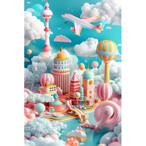 Tableau sur toile scène onirique aéro-urbaine 30x45 cm - Impression sur Toile Murale Décorative - Image imprimée en HD sur Toile - Toile sur Châssis en Bois FSC - Fabriqué en France (1/5)