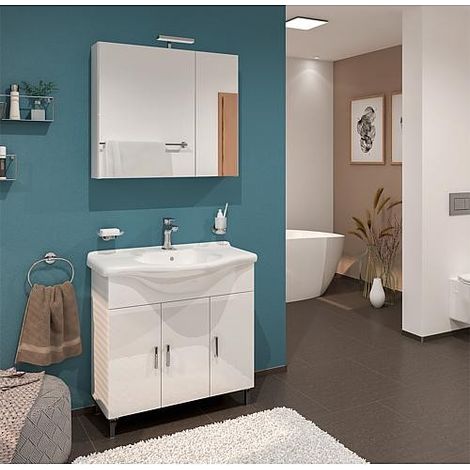 Kits de meubles de salle de bain Pisa blanc brillant 3 portes largeur 850 mm (1/2)