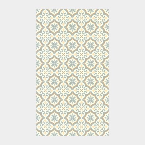 Tapis vinyle - Effet carreaux de ciment arabesques - Bleu et ocre - 80 x 140 cm (1/3)