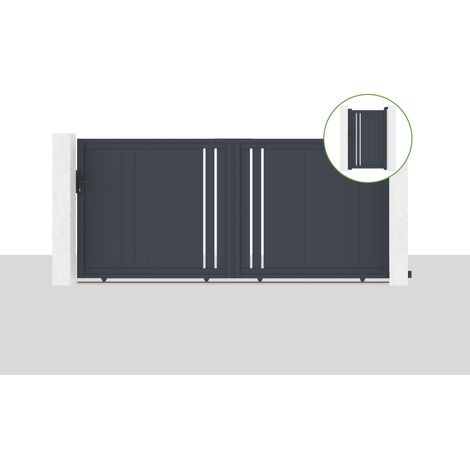 Pack portail coulissant GIONA 350x160cm + Portillon GIONA H.160cm Gris (1/5)