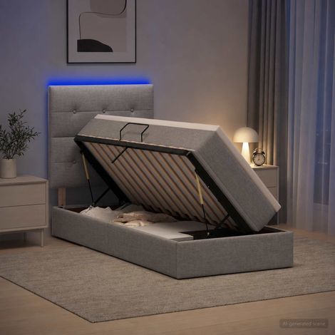 Cama de almacenamiento LED con colchón Gris Claro 90 x 190 cm (1/5)