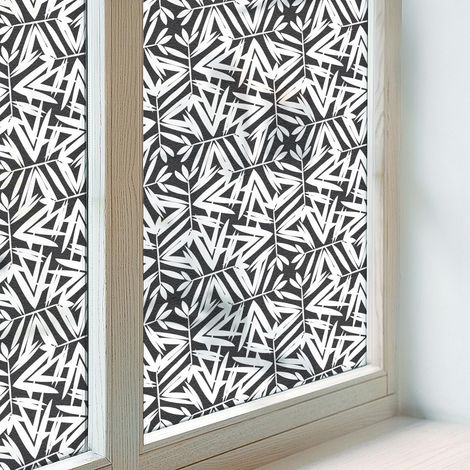 Klebefolie 100x146 cm Folie für Schlafzimmer PVC Sichtschutz Fenster Milchglas Selbstklebend Blickdicht UV-Schutz Dekorativ Geometrische Blätter