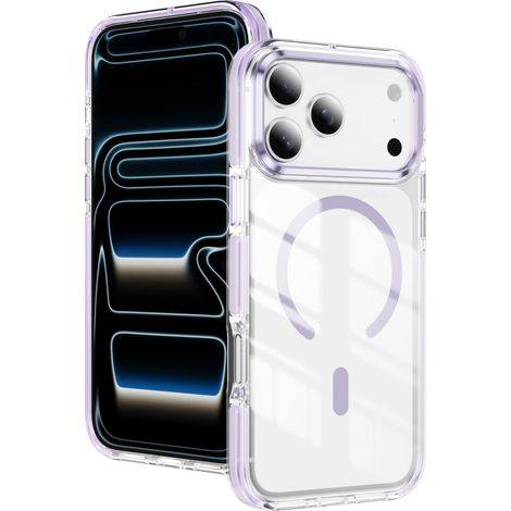 (iPhone 14 Pro Max violet) Coque de protection magnétique colorée, chargement sans fil, coque souple transparente
