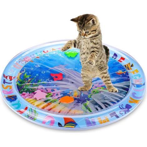 Tapis rafraîchissant pour chien et chat - Tapis d'eau interactif pour animaux - Tapis de jeu rond en PVC avec motif dauphin - 65 cm (1/5)