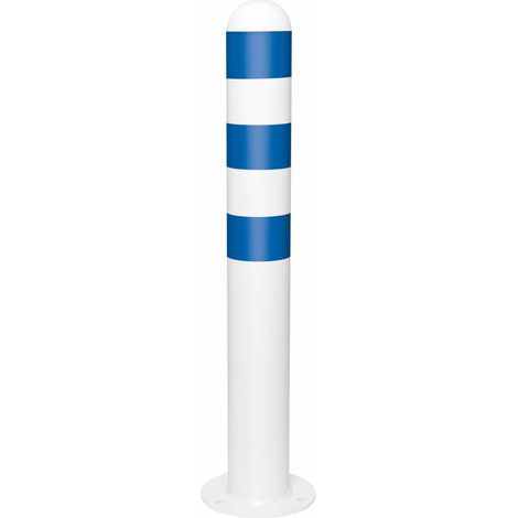 MORAVIA Schutzpoller CITY Stahl feuerverzinkt 800mm weiß Alu-Kappe blaue Reflexringe (1/3)