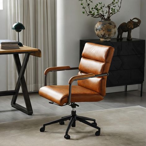 Chaise de bureau coloris marron en cuir métal 73 x 59 x 87 cm (1/5)