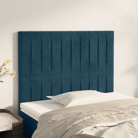 Tête de lit en velours bleu foncé à hauteur réglable avec pieds en bois 100 x 5 x 118/128 cm - PANGIVO (1/5)