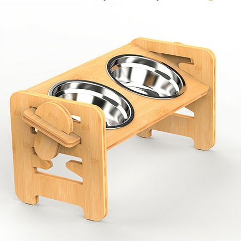 Gamelles Surélevées pour Chiens et Chat en Bambou avec 2 Gamelles en Acier 19.51840cm (1/5)