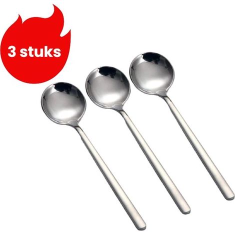 Petite cuillère en acier inoxydable 3 pièces, cuillère à café, petite cuillère ronde, cuillère à dessert au miel, argent (1/5)