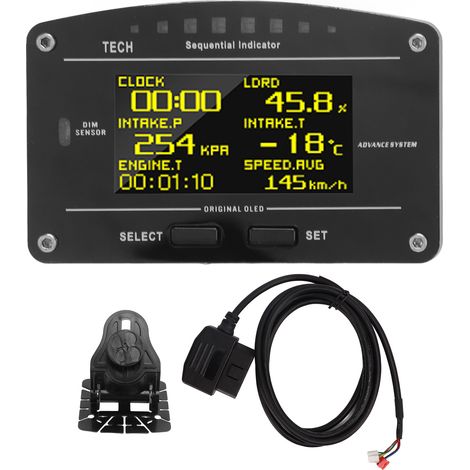 Jauge OBD2 9V à 16V DO907OBD, affichage multifonctionnel précis de course de tableau de bord pour voiture