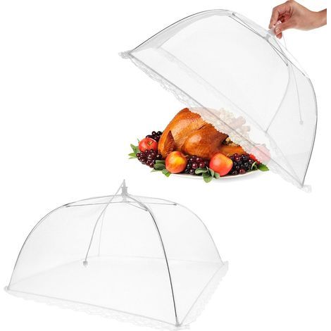 Lot de 2 Cloche Alimentaire Pliable, Couvercle Maille Anti-mouche, Protection Nourriture Barbecue Camping Fête