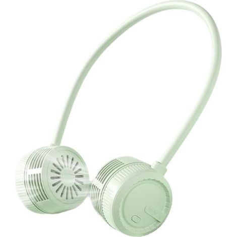 Ventilador de cuello portátil, ventilador de doble cabezal, 3 velocidades, potente flujo de aire, ventilador ajustable 360° (verde). (1/5)