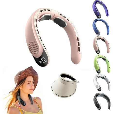 Ventilateur sans pales à porter autour du cou, 4 turbines - portable, batterie de 4000 mAh, ventilateur personnel rechargeable par USB, 3 vitesses, flux d'air frais à 360°, idéal pour le bureau et les (1/5)