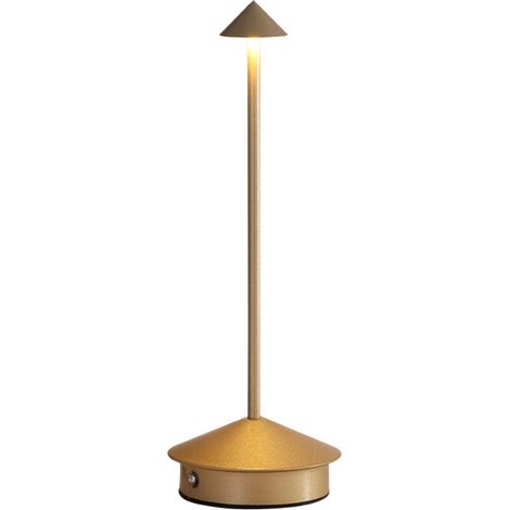 800mAh Lampe de table LED sans fil rechargeable, lumiere bureau tactile exterieur, metal, design modern,(dorée) dimmable, étanche, lampe poser pour chevet, interieur, terrasse, restaurant (1/5)
