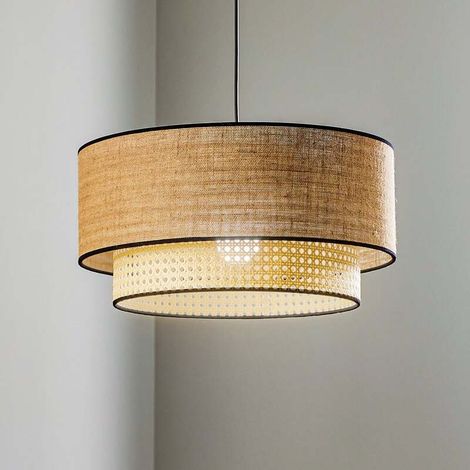 [GEBRAUCHT] B-Ware Hängeleuchte Boho LED Pendelleuchte Rattan dimmbar braun Ø 45 cm Höhe 22 cm (1/2)