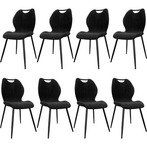 Chaises salle à manger - WAFTING - N11 - Lot de 8 - Tissu lin noir - Pieds métal (1/5)
