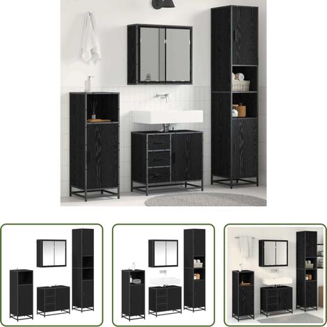 Badezimmerregale - Badezimmermöbel-Set 4 pcs Schwarz Eichen-Optik Holzwerkstoff (1/5)