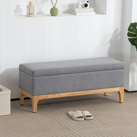 Banc de rangement, coffre de rangement avec couvercle amovible style scandinave, en tissu lin, 110 x 39 x 45 cm, gris (1/5)