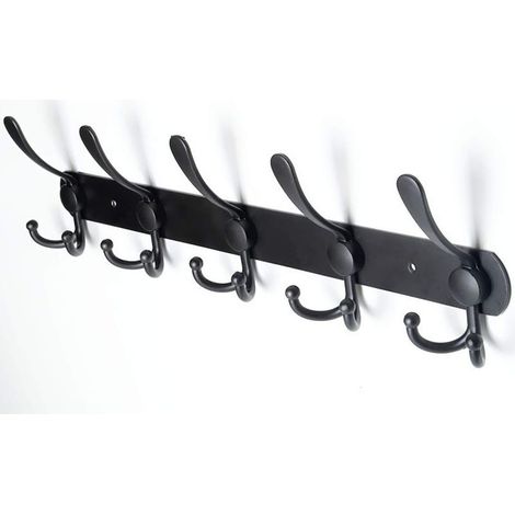 Porte-manteau mural, crochets muraux – Acier inoxydable extra résistant, 5 crochets, porte-manteau pour manteaux, chapeaux, serviettes, entrée, salle de bain (noir) (1/5)