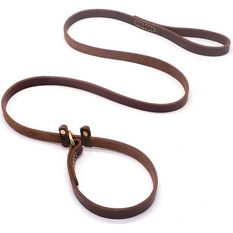 Laisse Pour Chien - Cuir Véritable - 170 Cm - Réglable - Nœud Coulissant - Pour Chiens Moyens Et Grands - 1 Pièce (1/3)