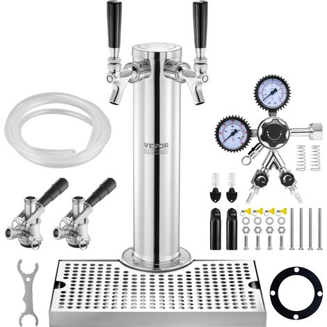 VEVOR Tower Kit, Kit de Conversión de Cerveza de Doble Grifo, Dispensador de Torre de Cerveza de Barril de Acero Inoxidable con Regulador W21.8 de Doble Calibre y Acoplador de Barril de Sistema S (1/5)