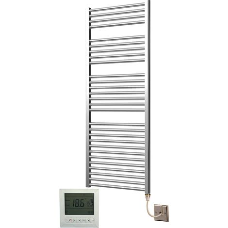 Extra High Heat Output Chrome Electric Towel Rail 600 x 1500mm Flat Bathroom Radiator Heater + 7 Day Timer/Thermostat (1/4)