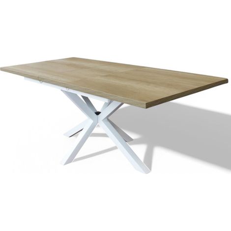 Tavolo allungabile con piano in mdf naturale e struttura in metallo bianco 90x160/200xH75 cm Gariè