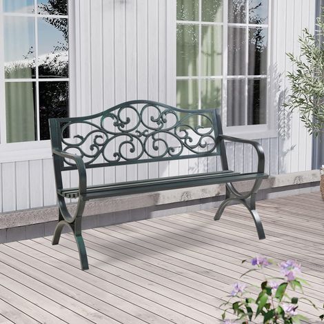 Panca da Giardino Utav con Schienale e Braccioli in Acciaio - Grigio Scuro con Patina Verde casa.pro (1/5)