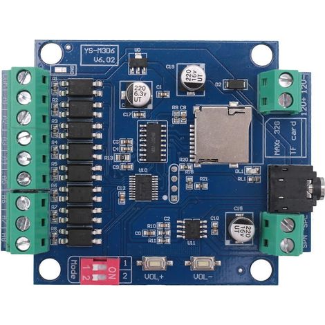 Module lecteur vocal MP3 DC 12V, avec amplificateur de puissance, rappel d'alarme, diffuseur vocal, mode de déclenchement et modes multiples. (1/5)