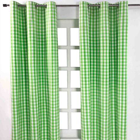 HOMESCAPES Grün karierter Ösenvorhang im 2er Pack, B 137 cm x L 117 cm