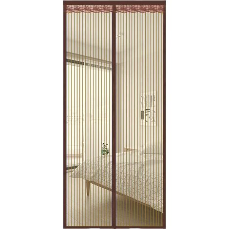 90x200cm brun Moustiquaire Porte Fenetre Magnétique Rideau de Porte Antimoustique Maille Ultra Fine Moustiquaire avec Fermeture Aimantée Sans Perçage pour de Balcon, Chambre (1/5)